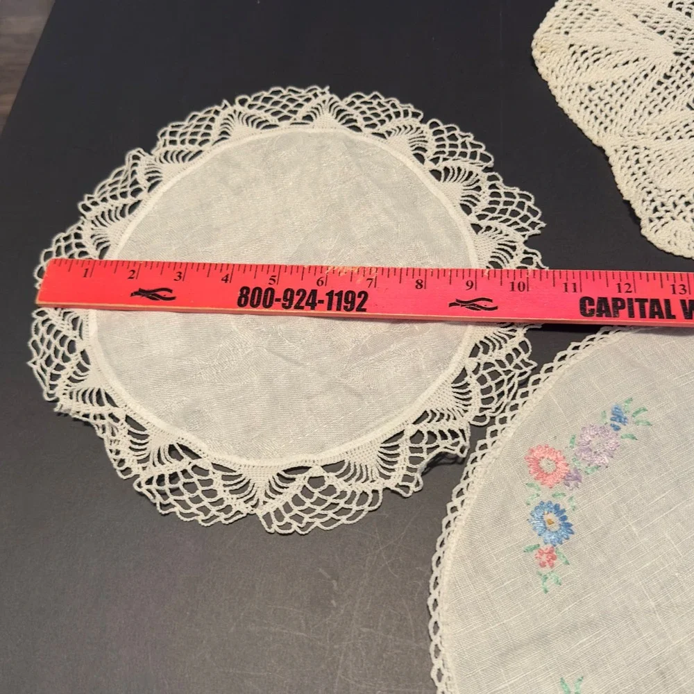 Vtg Doilies White Crochet Floral Embroidered Mixed 7pc Mixed Sizes Cottagecore
